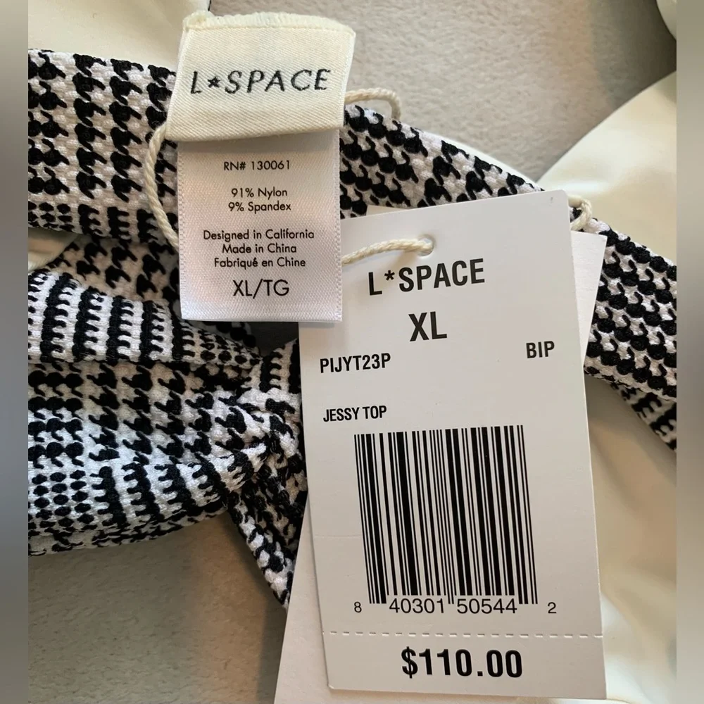 NWT L*Space Black White Plaid Jessy Top Whiplash Bitsy Bottom Bikini Set Size XL
